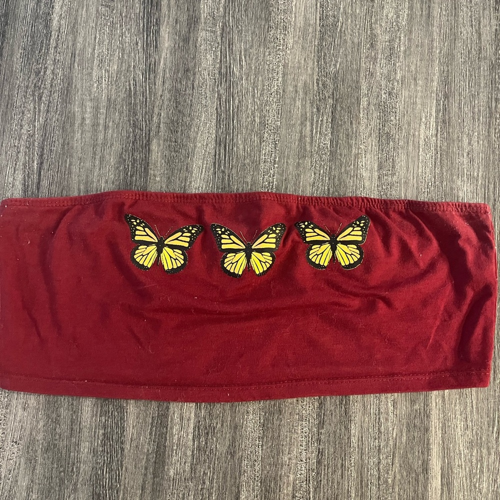 Red Top with Butterfly Design